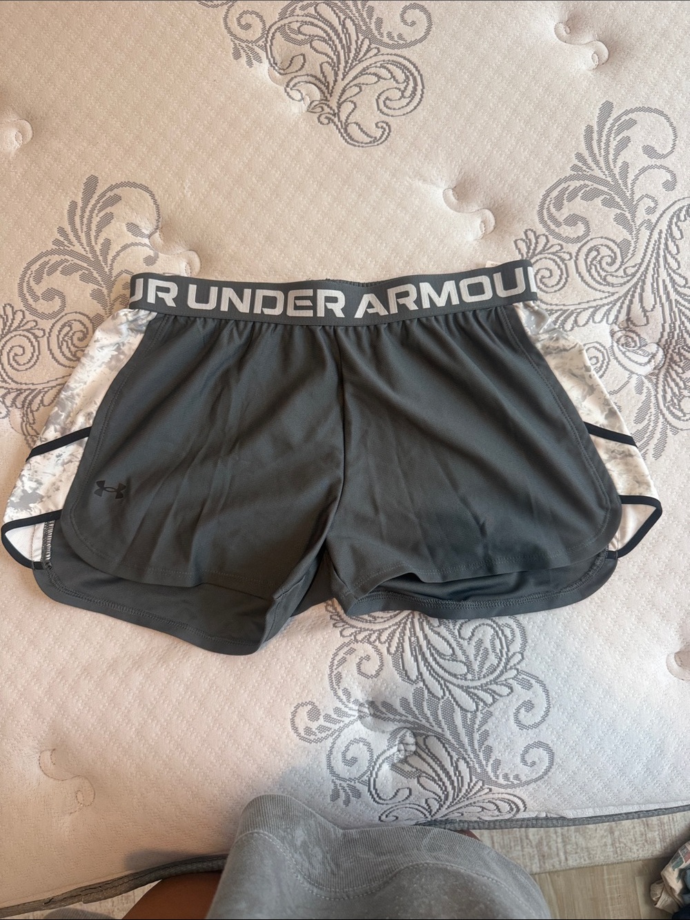 Under Armour Women's Dark Gray Athletic Shorts with Camo Side Panels